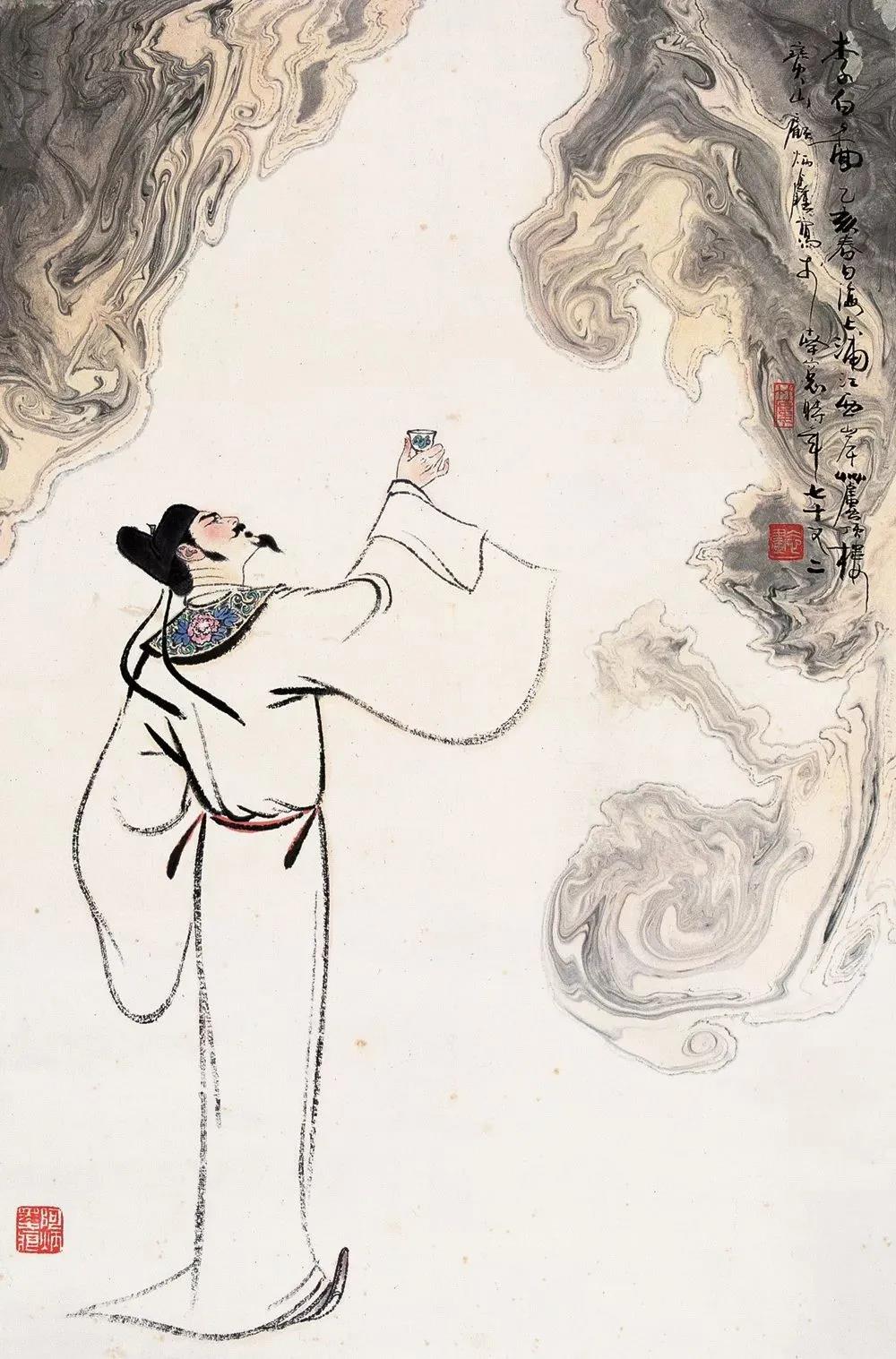 ▲“詩(shī)仙”李白勸自己喝酒：“舉杯邀明月，對(duì)飲成三人”。（圖片來(lái)源：三聯(lián)生活周刊）